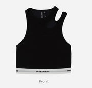 LE SSERAFIM Cut Out Neck Bra Top (Black) Large