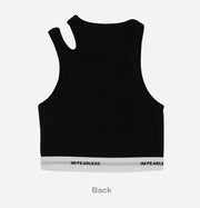 LE SSERAFIM Cut Out Neck Bra Top (Black) Large