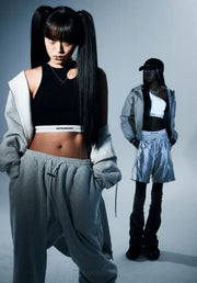 LE SSERAFIM Cut Out Neck Bra Top (Black) Large