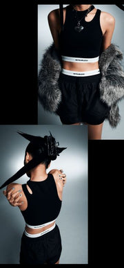 LE SSERAFIM Cut Out Neck Bra Top (Black) Large